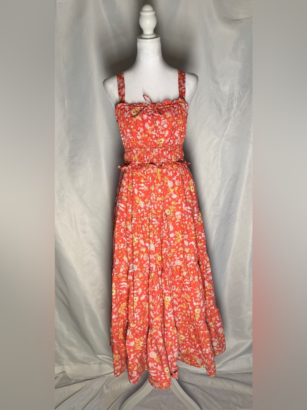 J.Crew Re-Imagined 100% Cotton Floral Midi Dress XS Smocked Cottagecore Prairie